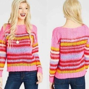 Altar'd State Hot Pink Striped Hudgins Crocheted Sweater